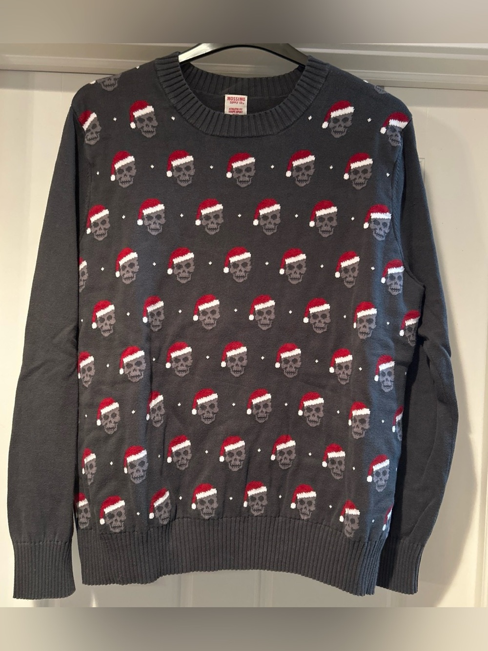 Mossimo Supply Co. Charcoal Crewneck Sweater with Red Santa Skull Pattern